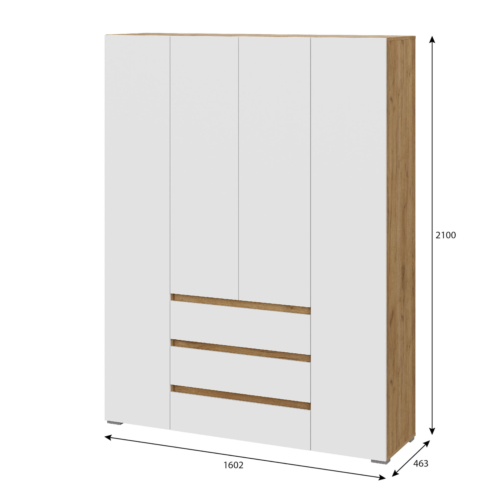 Люмо Шкаф с ящиками 4-х створчатый ШК 05 дуб крафт золотой/белый