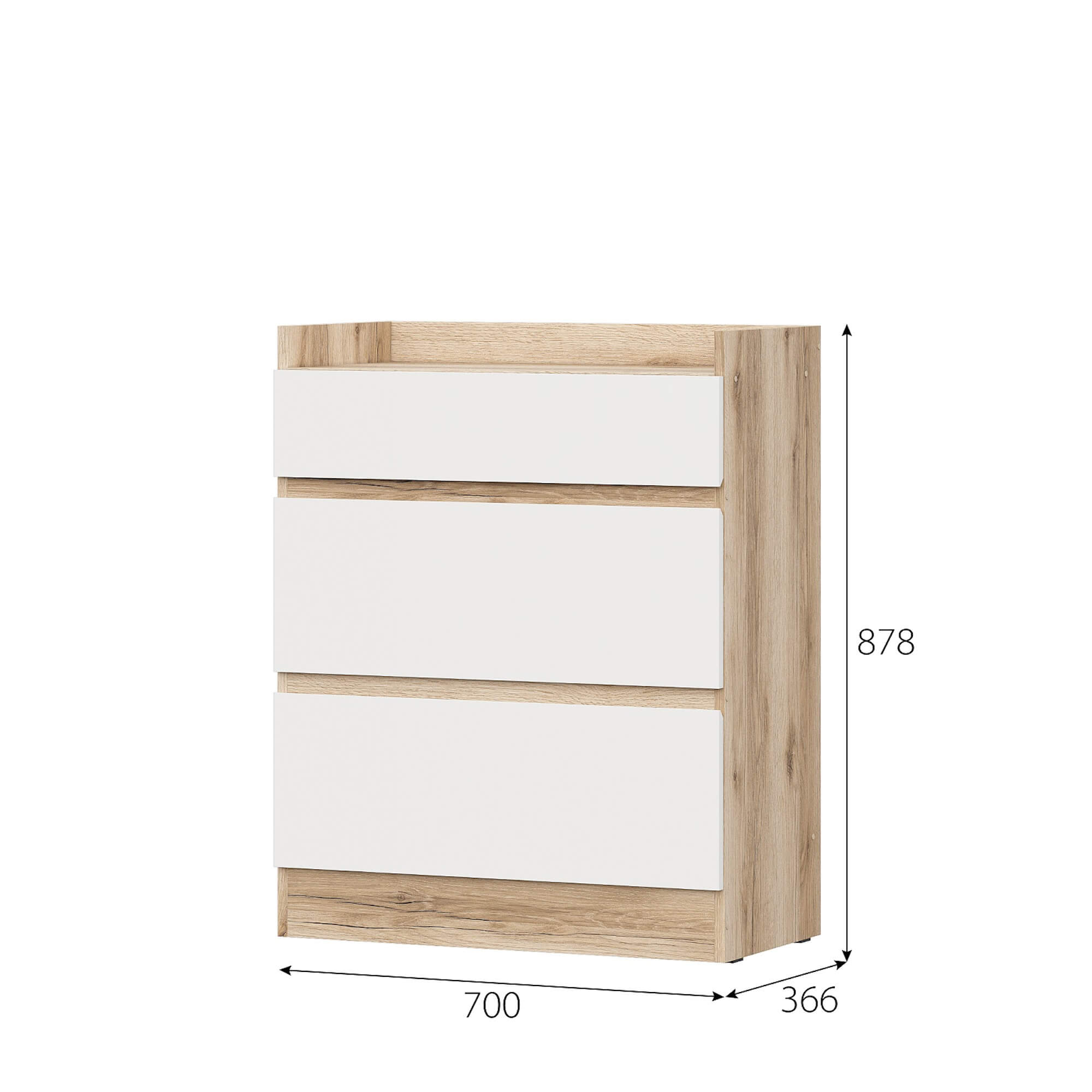 МС "Брауни" Комод 3 ящика Дуб Делано/Белый